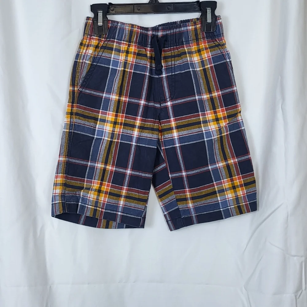 Gymboree Boys 2017 Orange Gray White Plaid Elastic Waist Pull On Shorts Size 7‎